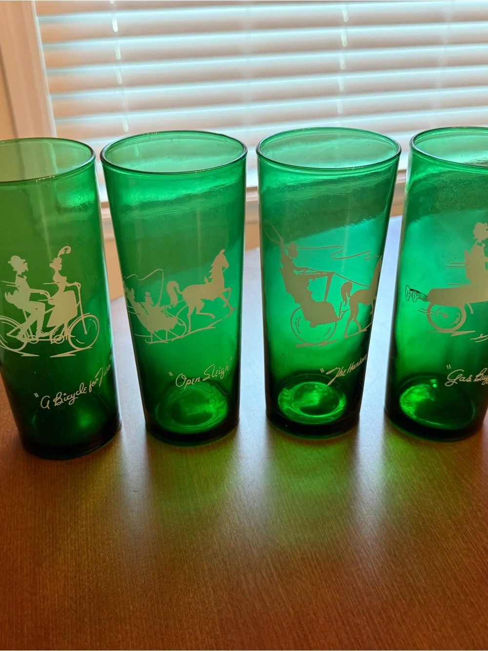 Green Etched Glass Tumblers - Set of 4